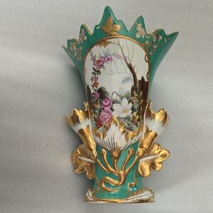 Ornate Hand-Painted Turquoise & Gold Porcelain Vase